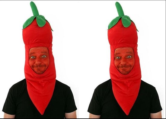 2x Muts Peper hoofd - carnaval thema feest festival hoed muts rood heet grappig en fout