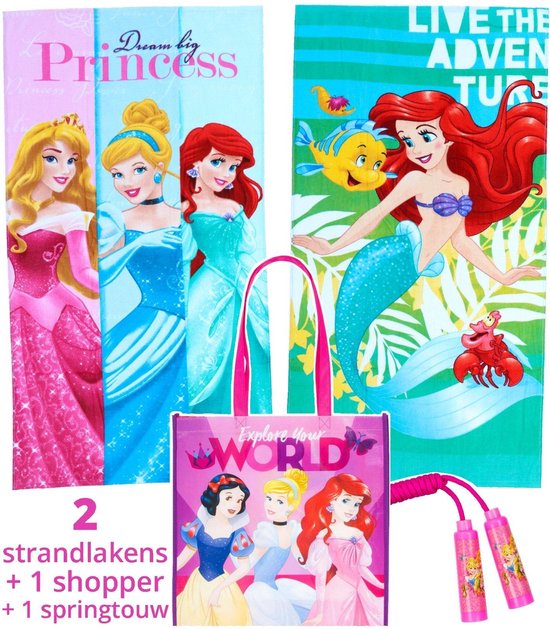 Princess strandlaken kinderen 70x140 | set 2 stuks + strandtas | Disney  badhanddoeken... | bol.com