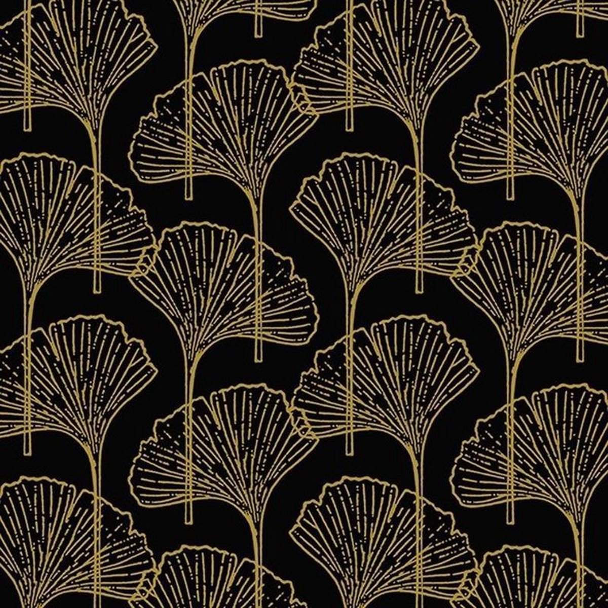 20x Zwart/gouden ginkgo blad print servetten 33 x 33 cm - Thema zwart/goud - Tafeldecoratie versieringen - Merkloos