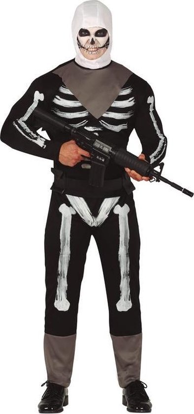 Halloween - Skelet soldaat verkleed kostuum voor heren - Halloween verkleedkleding - Geraamtes/skeletten 52/54
