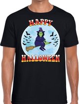 Halloween Happy Halloween verkleed t-shirt zwart voor heren - horror heks/vleermuizen shirt / kleding / kostuum XL