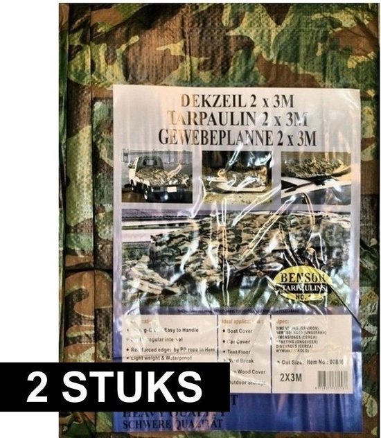 2x Groene camouflage afdekzeilen / dekzeilen - 2 x 3 meter - Dekkleed / zeil