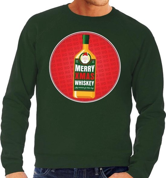 Foute kersttrui / sweater Merry Chrismas Whiskey groen voor heren - Kersttrui voor whisky liefhebber M (50)