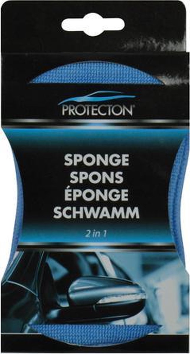 Protecton 2 in 1 Spons - Dubbelzijdige spons – Microvezel & zeem zijde - Verwijdert het hardnekkigste vuil – Maakt streeploos droog – 17x10cm