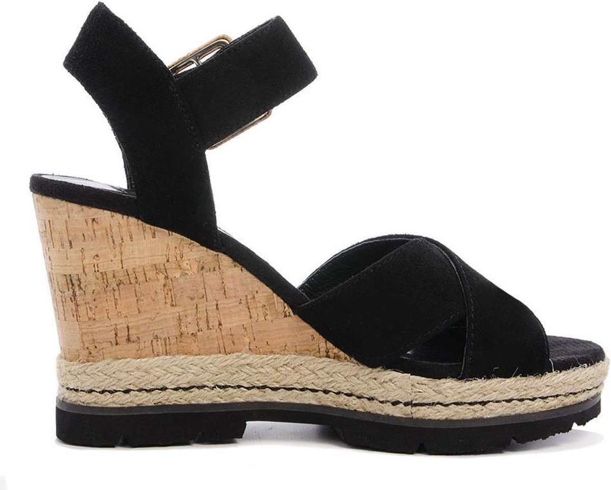 Spm Sleehak Sandaal - Espadrille - Kurk - Zwart - Maat: 37 | bol.com