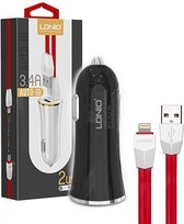 LDNIO C28 Zwart 2 USB Port Autolader 3.4A met 1 Meter Micro USB Kabel geschikt voor o.a Samsung Galaxy A6 A7 J6 2018 J4 J6  Plus