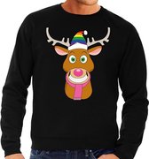 Foute kersttrui / sweater Gay Ruldolf met regenboog muts en roze sjaal zwart voor heren - Kersttruien L (52)