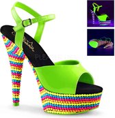 EU 36 = US 6 | DELIGHT-609RBS | *6Heel, 1 3/4 PF Ankle Strap Sandal, Neon UV Reactive