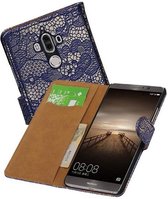 Lace Bookstyle Wallet Case Hoesjes Geschikt voor Huawei Mate 9 Blauw