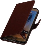 TPU Bookstyle Hoes - Hoesje Geschikt voor Samsung Galaxy S6 Edge Plus G928F Bruin
