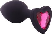 Banoch - Buttplug Coeur Noir Rose Small -siliconen - Hartje - Diamant Steen Roze