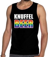 Gay pride knuffelbeer tanktop/mouwloos shirt - zwart homo tanktop heren - gaypride L