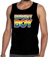 Naughty boy tanktop/mouwloos shirt - zwart regenboog homo singlet voor heren - gay pride M