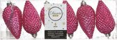 6x Fuchsia roze dennenappels kerstballen 8 cm - Glitter - Onbreekbare plastic kerstballen - Kerstboomversiering fuchsia roze