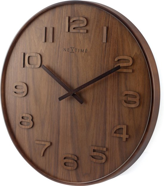 NeXtime Wood Wood Big - Klok - Groot - Rond - Bois - Ø 53 cm - Marron