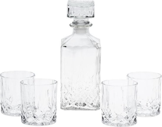 Glazen Whiskeykaraf set - ml Inclusief 4 Glazen | bol.com