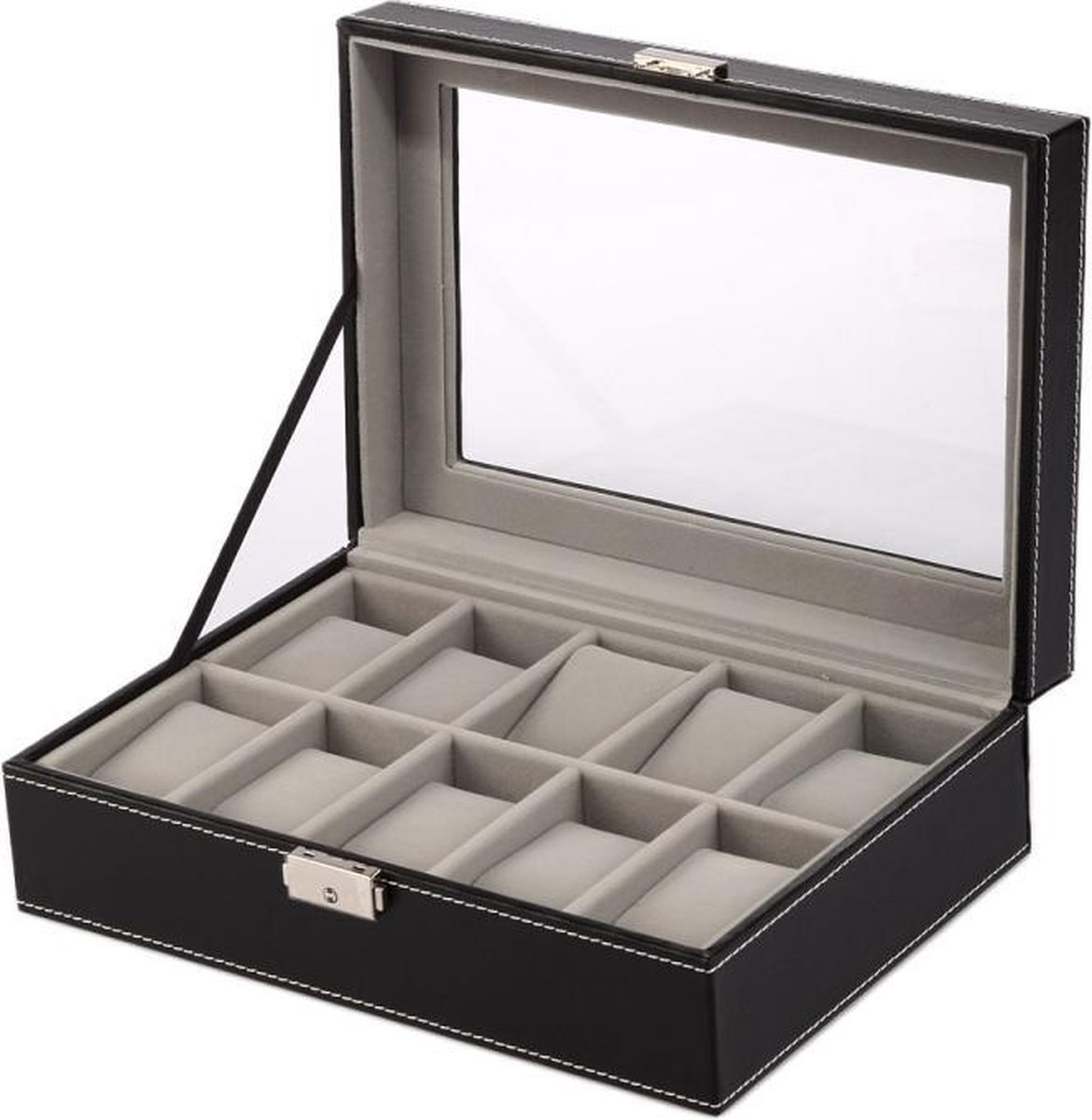 Horlogebox - luxe horloge houder - Zwart leer - geschikt voor 10 stuks |  bol.com