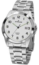 ATRIUM Horloge - Heren - 10 bar - Analoog - Zilver/ Wit - Edelstaal - Datum - Quarts uurwerk - Edelstalen sluiting - A16-30