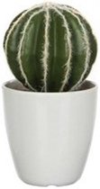 Groene Echinocactus/bolcactus kunstplant 28 cm in witte plastic pot - Kunstplanten/nepplanten