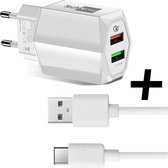 TechNow Oplader Fast Charge Snellader met USB C Kabel - Twee Poorten met 18 Watt - Qualcomm Quick Charge 3.0 - Universeel voor Telefoon / Tablet / GSM / Smartphone