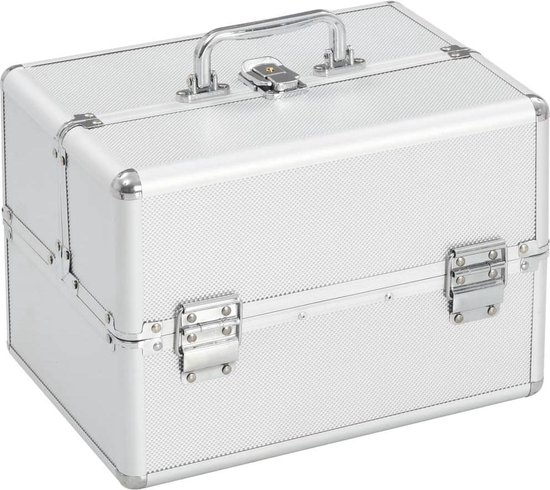 Faculteit Collega Naar Make-up koffer (Incl 3 Nep wimpers) 22x30x21 cm aluminium Zilver - Visagie  koffer -... | bol.com