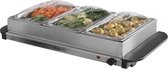 Elgento E322N Grote 3,6 liter driedelige buffetserver met warmhoudfunctie en waarschuwingslade in roestvrij staal