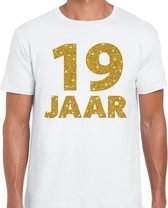19 jaar goud glitter verjaardag t-shirt wit heren - verjaardag shirts M