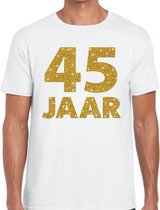 45 jaar goud glitter verjaardag/jubileum kado shirt wit heren M