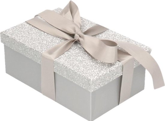 Cadeau gift box set - zilver glitter cadeaudoosje 7 x 8 cm en zilverkleurig  kadolint -... | bol.com