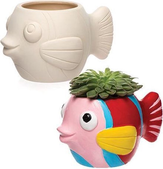 Keramische bloempotten in de vorm van een vis voor kinderen om te verven en  versieren... | bol.com