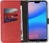 Huawei P20 Lite Hoesje Met Pasjeshouder - Selencia Echt Lederen Bookcase - Rood
