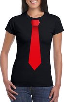 Zwart t-shirt met rode stropdas dames M