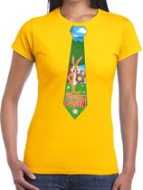 Paashaas stropdas vrolijk Pasen t-shirt geel voor dames XS