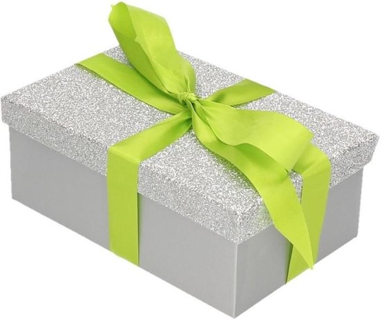 Coffret cadeau - Coffret cadeau paillettes argent 15 x 9 cm et ruban cadeau  vert clair... | bol.com