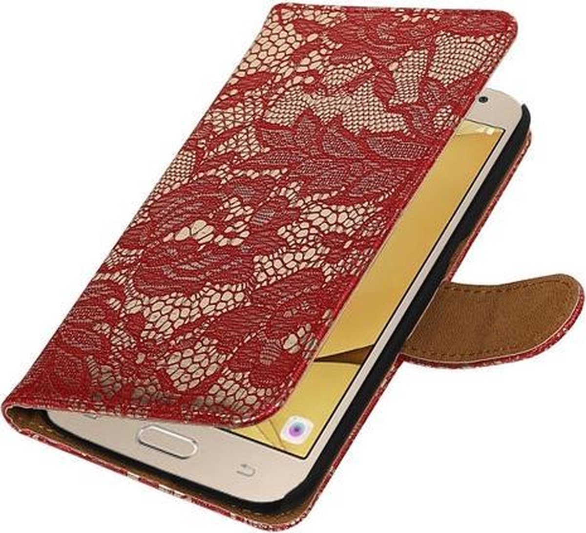 Rood Lace booktype wallet cover hoesje voor Samsung Galaxy J2 2016