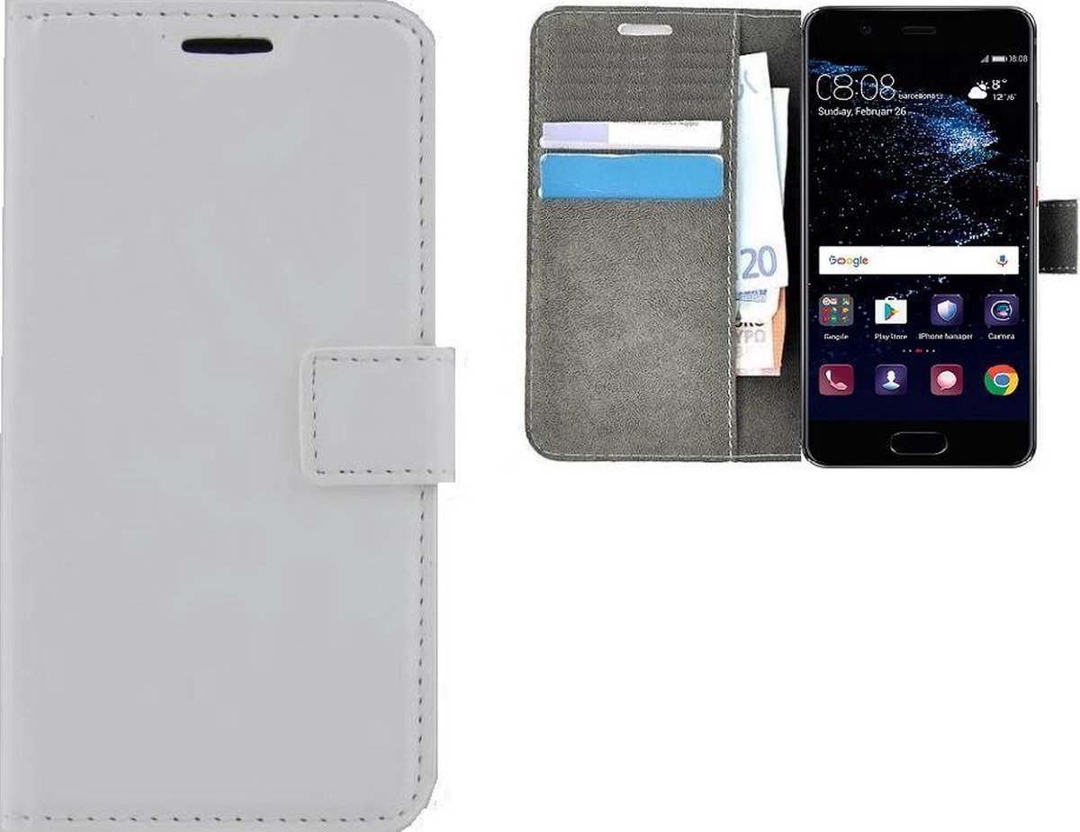 Wit Effen Wallet Bookcase Hoesje Geschikt voor Huawei P10