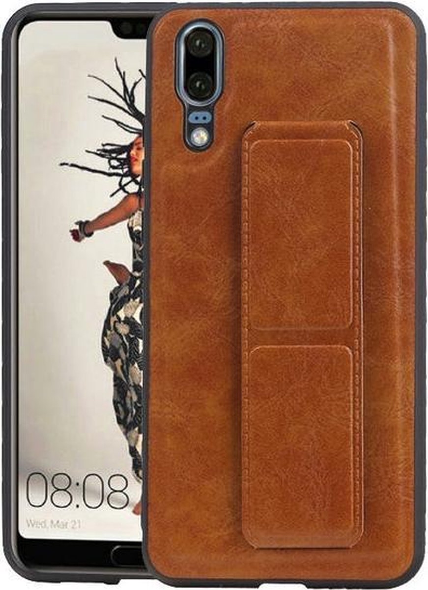 Grip Stand Hardcase Backcover voor Huawei P20 Bruin