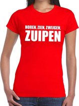 Horen Zien Zwijgen Zuipen tekst t-shirt rood dames 2XL
