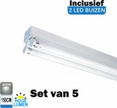 LED Buis armatuur 150cm - Dubbel | Inclusief Hoge Lumen LED buizen - 6000K - Daglicht (Set van 5 stuks)