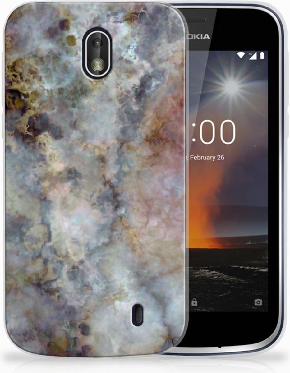 Nokia 1 TPU Siliconen Hoesje Marmer Grijs