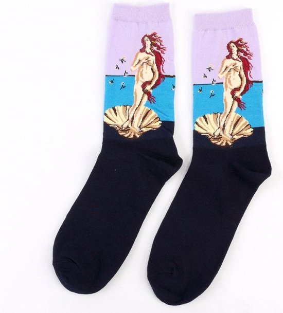 1 Paar vrolijke, Grappige Sokken Met Leuk Kunst Patroon - Socks Vrolijke, Grappige Sokken - Sandro Botticelli - maat  38 / 44