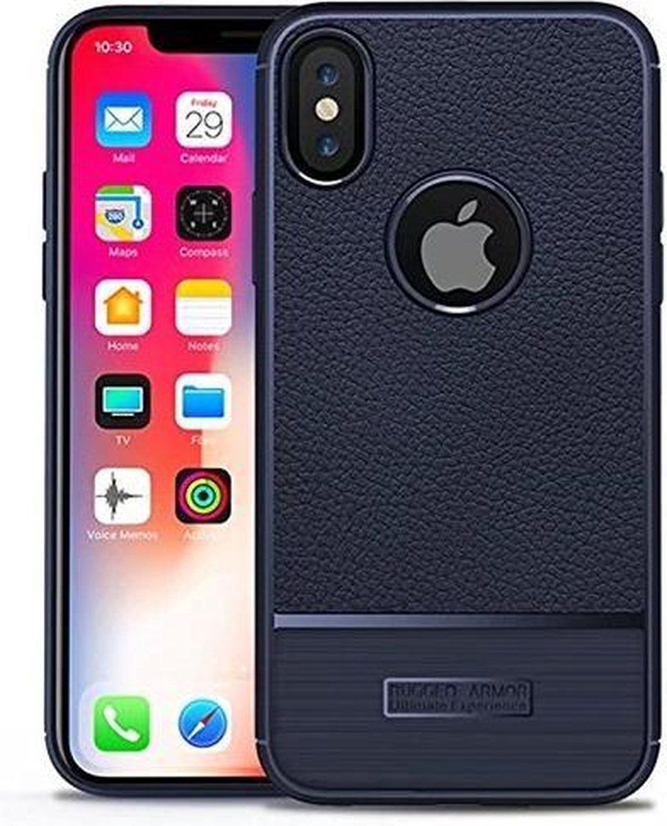 DrPhone iOS Smartphone X Rugged Armor Litchi TPU Case - Ultra Dunne Gel Silicone Hoesje - Antislip   Anti Schok Beschermhoes -