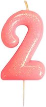 Nummerkaars glitter roze 2 (7cm)