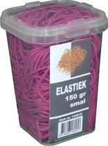 150 gram - Elastiek - roze - 60 x 1.5 mm  - in plastic pot