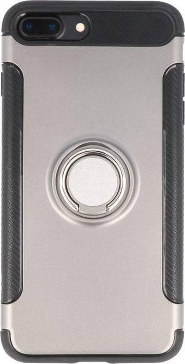 Pantser TPU Hoesje Ring Houder - Hoesje Geschikt voor iPhone 7 / 8 Plus Grijs