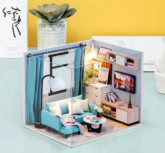 Beurs beweeglijkheid Onderzoek Poppenhuis DIY Maken Miniatuur Hobby Bouw Pakket Dollhouse Meubels - "Boy  Lounge"... | bol.com