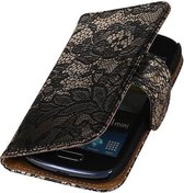 Lace Bookstyle Wallet Case Hoesjes Geschikt voor Samsung Galaxy S3 mini i8190 Zwart