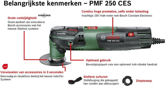 Outil multifonction Bosch PMF 250 CES - Oscillant - 250 Watt - Comprend 10  accessoires... | bol.com