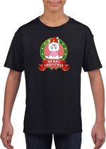 Kerst t-shirt voor kinderen met eenhoorn print - zwart - Kerst shirts voor jongens en meisjes L (146-152)