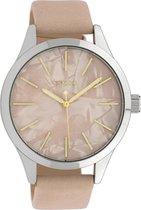 OOZOO Timepieces - Zilverkleurige horloge met zacht roze leren band - C10072